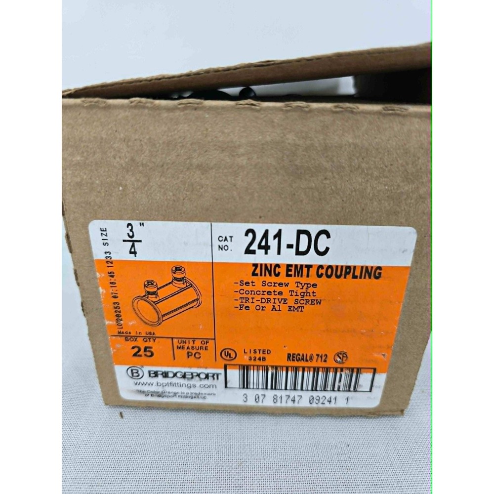 Bridgeport 241-DC 3/4 Inch Zinc EMT Set Screw Couplings Box of 25 Made in USA